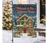 Drapeau de jardin victorien avec citation « Welcome Home » de Noël 30,5 x | Paysage d'hiver, drapeau de cour, guirlandes festives, décoration de maison saisonnière, message de bienvenue