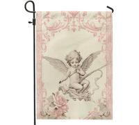 Drapeau de jardin victorien médiéval délicat de rêve rose floral en lin pour décoration extérieure patio palmes maison fête double face anniversaire mariage 30,5 x 45,7 cm
