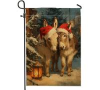 Drapeau de jardin vintage ânes de Noël, chapeaux de Père Noël rouges, décoration extérieure, bannière double face en toile de jute pour décoration de pelouse, 30,5 x 45,7 cm