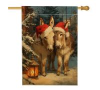 Drapeau de jardin vintage ânes de Noël, chapeaux de Père Noël rouges, décoration extérieure, bannière double face en toile de jute pour décoration de pelouse, 71,1 x 101,6 cm