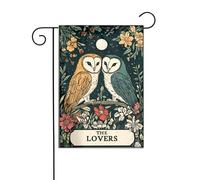 Drapeau de jardin vintage avec deux hiboux amoureux - 30 x 45 cm - Double face - Décoration extérieure de ferme