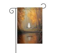 Drapeau de jardin vintage avec fantôme sur balançoire de forêt - 30 x 45 cm - Vertical double face - Décoration extérieure de ferme - Drapeau de cour
