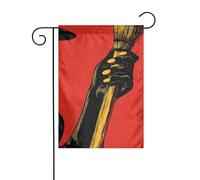 Drapeau de jardin vintage avec mains de sorcière tenant un balai 30 x 45 cm vertical double face ferme vacances décorations extérieures drapeau de cour