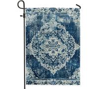Drapeau de jardin vintage bleu et blanc, décoration saisonnière pour le printemps, l'été, l'automne, les vacances, motif mandala floral, décoration extérieure de cour 30,5 x 45,7 cm