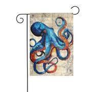 Drapeau de jardin vintage bleu pieuvre sur une vieille carte 30 x 45 cm vertical double face ferme vacances décorations extérieures drapeau cour