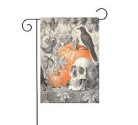 Drapeau de jardin vintage botanique citrouilles corbeau crâne 30 x 45 cm vertical double face ferme vacances décorations extérieures drapeau de cour