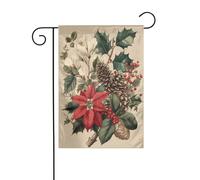 Drapeau de jardin vintage botanique de Noël houx gui poinsettias 30 x 45 cm vertical double face ferme vacances décorations extérieures drapeau de cour