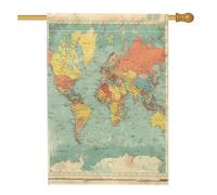 Drapeau de jardin vintage carte du monde - Bannière de cour sur le thème mondial - Tissu double face pour chaque saison - Cadeau pour amateur de voyage, décoration de pelouse - 71 x 101 cm