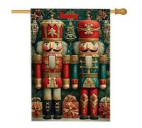 Drapeau de jardin vintage Casse-noisette, bannière de décoration de vacances rouge et vert, drapeau double face en toile de jute pour décoration de pelouse de Noël, 71 x 101 cm