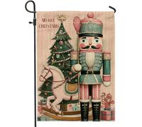 Drapeau de jardin vintage casse-noisette, décoration de sapin de Noël, bannière double face en toile de jute pour décoration de pelouse extérieure, 30,5 x 45,7 cm