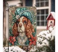 Drapeau de jardin vintage Cavalier King Charles Spaniel 30,5 x 45,7 cm double face pour décoration extérieure, chiot de Noël rétro en toile pour maison, animal de compagnie, petit drapeau de pelouse