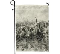 Drapeau de jardin vintage d'automne - Bannière de cour - Vaches des Highlands - Décoration extérieure rustique - Art pastoral antique pour fête d'automne - 30,5 x 45,7 cm