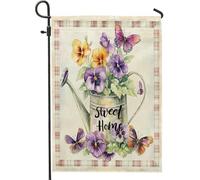 Drapeau de jardin vintage de pensée printanière 30,5 x 45,7 cm pour extérieur, drapeau vertical standard en lin pour maison, ferme, fleur, avant, cour, pelouse, décoration extérieure