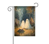 Drapeau de jardin vintage fantômes camping dans les bois 30 x 45 cm vertical double face ferme vacances décorations extérieures drapeau cour