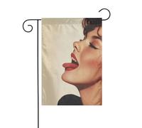 Drapeau de jardin vintage féminin avec langue - 30 x 45 cm - Vertical double face - Décoration extérieure de ferme - Drapeau de cour