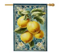 Drapeau de jardin vintage jaune citron, campagne printemps été décoratif double face en toile de jute, décoration de pelouse extérieure bleue, feuilles florales décoration extérieure 71 x 101,6 cm
