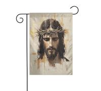 Drapeau de jardin vintage Jésus portant une couronne d'épines 12 x 18 vertical double face décorations extérieures de vacances de ferme drapeau de cour