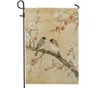 Drapeau de jardin vintage oiseau fleurs de cerisier floral art classique art chinois art marron lin imprimé panneau décoration motif grande maison intérieur extérieur patio drapeau double face 30,5 x