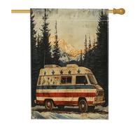 Drapeau de jardin vintage patriotique de forêt de montagne, nature rustique, camping, van, décoration d'intérieur, bannière extérieure, double face, toile de jute, décoration saisonnière de cour, 71,1