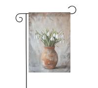 Drapeau de jardin vintage perce-neige dans un vieux vase en terre cuite 30 x 45 cm vertical double face ferme vacances décorations extérieures drapeau de cour