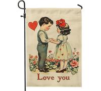 Drapeau de jardin vintage pour enfants, motif cœur floral, décoration d'intérieur, drapeaux de cour extérieure, double face, toile de jute pour décoration printemps-été, 30,5 x 45,7 cm