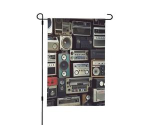 Drapeau de jardin vintage représentant un ghetto-blaster mural, 30 x 45 cm, double face, style ferme, idéal pour les fêtes de fin d'année ou la décoration extérieure printanière et estivale de v