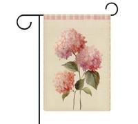 Drapeau de jardin vintage rose clair doux aquarelle hortensias saisonniers en toile de jute double face pour maison, cour, 30,5 x 45,7 cm