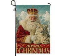 Drapeau de jardin vintage rouge Père Noël, décoration extérieure Merry Christmas, bannière de vacances double face en toile de jute pour décoration de pelouse, 30,5 x 45,7 cm