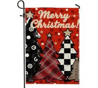 Drapeau de jardin vintage rouge sapin de Noël, bannière double face « Joyeuses fêtes », décoration festive extérieure pour les fêtes d'hiver, 30 x 45 cm