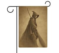 Drapeau de jardin vintage sorcière avec un balai en toile de jute double face 30,5 x 45,7 cm
