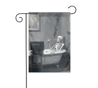 Drapeau de jardin vintage squelette dans une vieille baignoire 30 x 45 cm vertical double face ferme vacances décorations extérieures drapeau cour