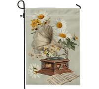 Drapeau de jardin vintage sur le thème de la musique, bannière florale de chrysanthème crème, bannière de décoration d'intérieur, drapeau double face en toile de jute, décoration de pelouse extérieure