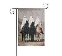 Drapeau de jardin vintage trois fantômes chevaux, noir, 30 x 45 cm, vertical, double face, ferme, vacances, décorations extérieures, drapeau de cour