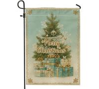 Drapeau de jardin vintage vert pour sapin de Noël, bannière décorative « Merry Holiday », drapeau double face en toile de jute pour décoration de pelouse extérieure, 30,5 x 45,7 cm