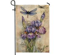 Drapeau de jardin violet iris libellule, bannière florale printemps-été, toile de jute double face, décoration extérieure pour décoration d'intérieur, fête, 30,5 x 45,7 cm