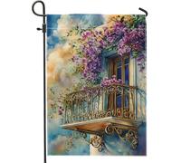 Drapeau De Jardin Violet Un Balcon Aquarelle 30X45Cm Drapeau De Cour Suspendre Résistant Aux Intempéries Bannières Pour Ferme Dortoirs Plage