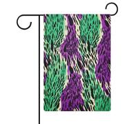 Drapeau de jardin violet vert à pois noirs motif abstrait en toile de jute double face 30,5 x 45,7 cm