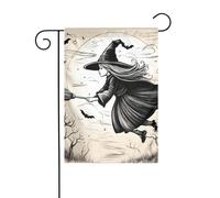 Drapeau de jardin volant de sorcière d'Halloween double face 30 x 45 cm, drapeaux de décoration de Noël en plein air, drapeau de cour durable