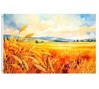 Drapeau De Jardin Watercolor Harvest Fall Golden Wheat Field Sunny Day Autumn Landscape Drapeaus Décoratif Premium Garden Flag Couleur Vive Drapeau De Bienvenue Pour Patio Pavillon Cour 152X90CM