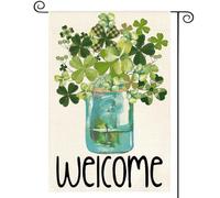 Drapeau De Jardin Welcome Aquarelle Trèfle Porte-Bonheur St Patricks Day Shamrock Jar 30X45Cm Drapeaux De Jardin Personnalisée Avec Œillets Bannière Cour Pour Anniversaires Vacances Fêtes