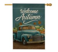 Drapeau de jardin « Welcome Autumn », camion vintage bleu et citrouilles, décoration d'extérieur double face, bannière d'automne en toile de jute, décoration de pelouse pour la saison des récoltes, 71