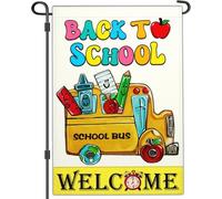 Drapeau de jardin « Welcome Back to School » - Double face - Premier jour d'école - Pommes d'automne - Garde des enseignants