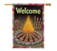 Drapeau de jardin « Welcome Campfire », décoration extérieure colorée pour camping, bannière de cour d'été double face, décoration de foyer, panneau festif de pelouse 71 x 101,6 cm