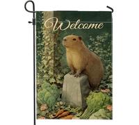Drapeau de jardin Welcome Capybara, bannière florale printemps été, bannière de cour, animal rustique, nature, extérieur, pelouse, fête, décoration d'intérieur, toile de jute double face, décoration