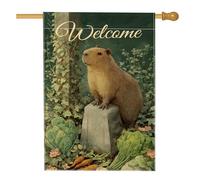 Drapeau de jardin Welcome Capybara, bannière florale printemps été, bannière de cour, animal rustique, nature, extérieur, pelouse, fête, décoration d'intérieur, toile de jute double face, décoration