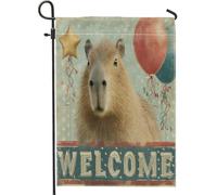 Drapeau de jardin Welcome Capybara pour fête, ballon en forme d'étoile, décoration de pelouse, bannière double face en toile de jute 71,1 x 101,6 cm