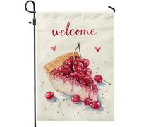 Drapeau de jardin « Welcome Cherry Pie » - Bannière de décoration d'intérieur - Double face en toile de jute - Décoration extérieure pour fête d'été - 30,5 x 45,7 cm