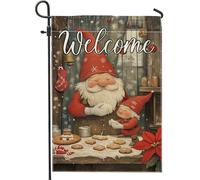 Drapeau de jardin « Welcome Christmas » - Drapeau de décoration de porche du Père Noël rouge - Drapeau double face en toile de jute pour les vacances d'hiver, panneau extérieur de Noël, décoration de