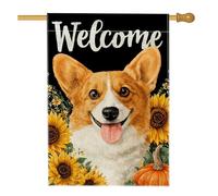 Drapeau de jardin Welcome Corgi pour chien, tournesol, citrouille, décoration extérieure, bannière de cour saisonnière double face, décoration de bienvenue animal mignon, 71 x 101,6 cm
