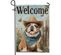 Drapeau de jardin Welcome Dogs - Décoration extérieure en forme de chien de cow-boy - Bannière papillon - Double face - 30,5 x 45,7 cm